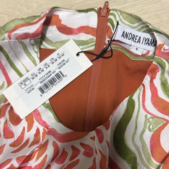 Andrea Iyamah Long Sleeve Coral and Olive Patterned Blouse NEW - Picture 3 of 9